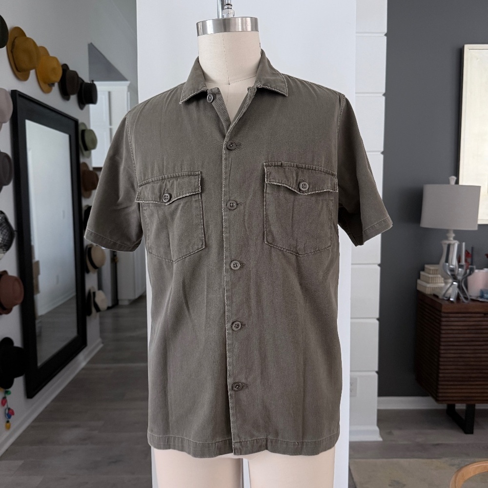 AllSaints Mens Medium‎ Military Green Button Down Short Sleeve Shirt XS
